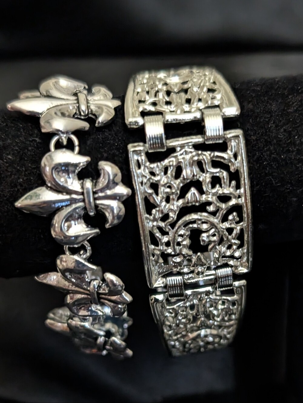 #26.vVintage Sarah Coventry & Fleur-de-Lis Silver Bracelets